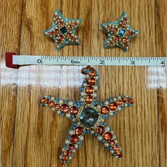 Vintage Kenneth Jay Lane for Avon 2005 Starfish Brooch and Earrings Set RARE - Picture 4 of 5